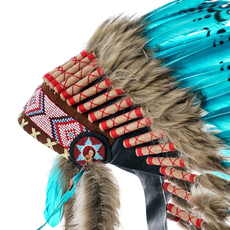 Novum Crafts Feather Headdress | Native American Indian Inspired | Aqua - Image 3